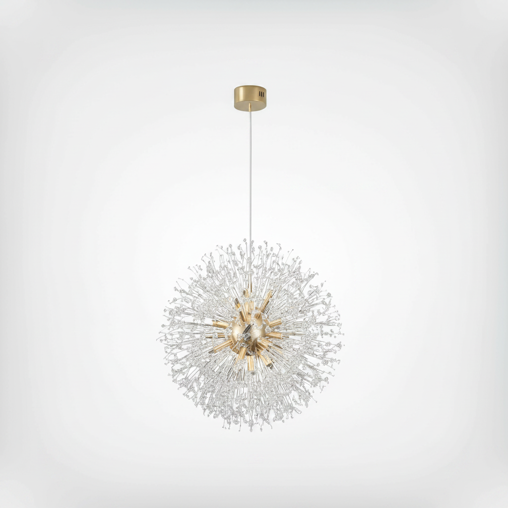 Suspension Cristal Pissenlit - Sphère Dorée | Dentelia