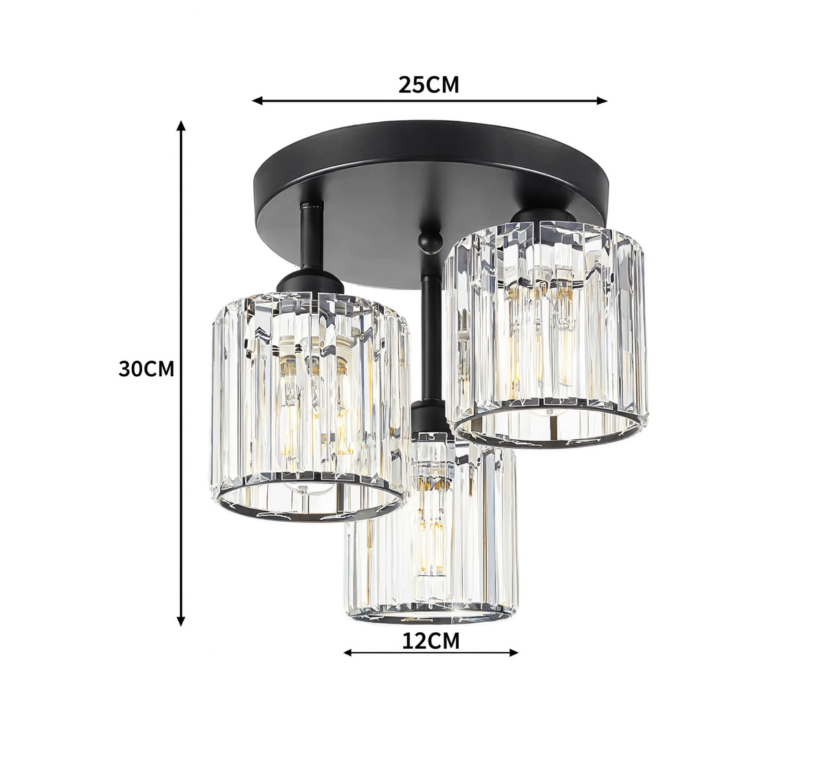 Plafonnier Cristal K9 Noir - Trois Lumières | Cristalione