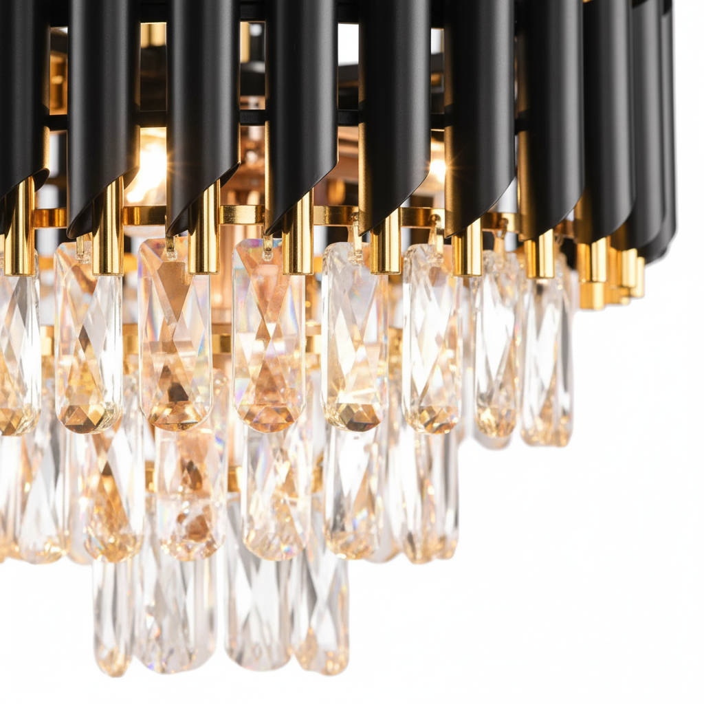 Lustre 3 Étages - Cristal Noir & Doré | Triorina