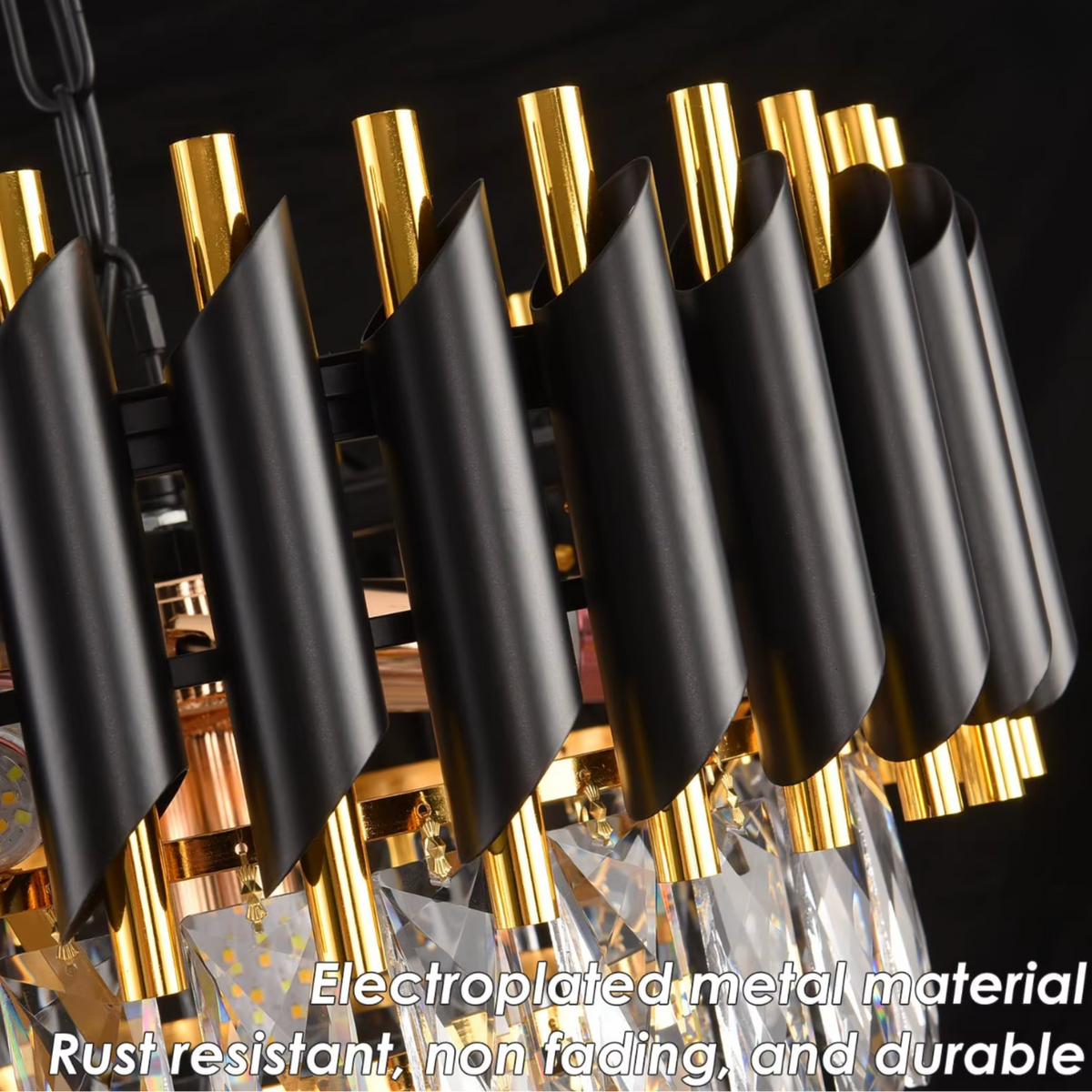 Lustre 3 Étages - Cristal Noir & Doré | Triorina
