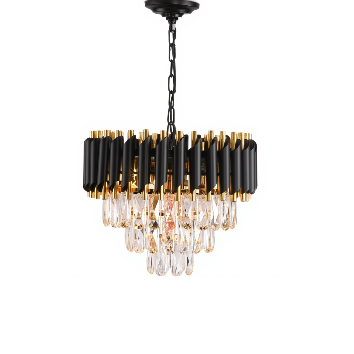 Lustre 3 Étages - Cristal Noir & Doré | Triorina