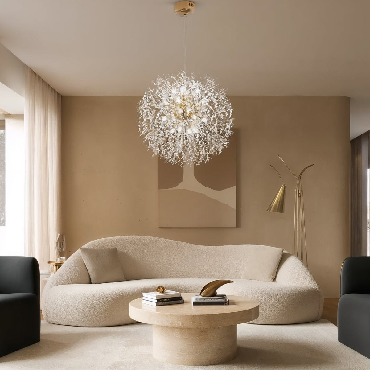 Suspension Cristal Pissenlit - Sphère Dorée | Dentelia