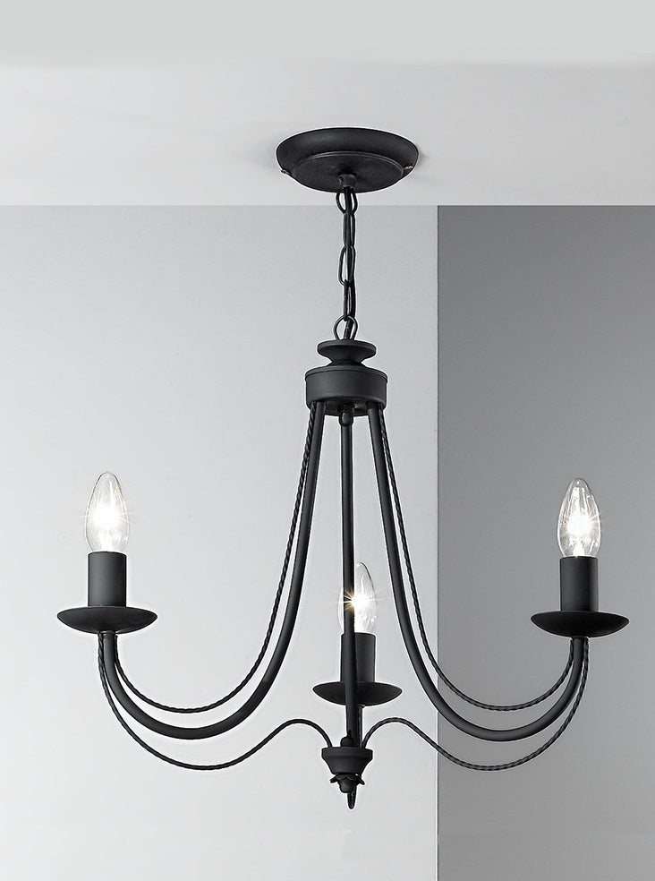 Lustre Fer Forgé Noir - Trois Bougies | Philéa