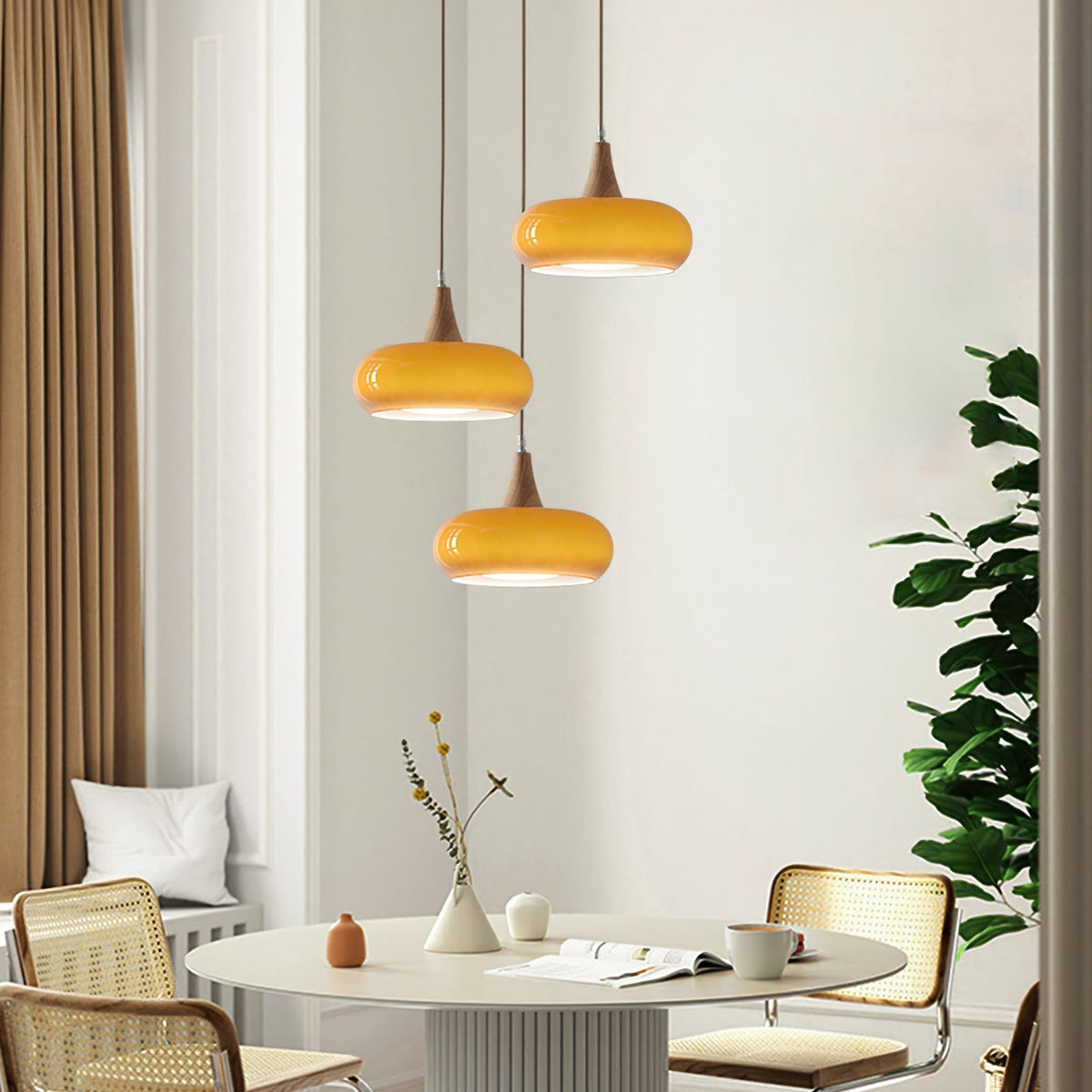 Suspension Bois & Verre Ambré - Lumière Chaude | Charléa