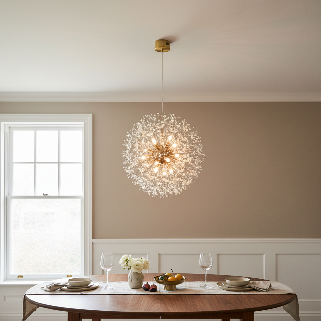 Suspension Cristal Pissenlit - Sphère Dorée | Dentelia