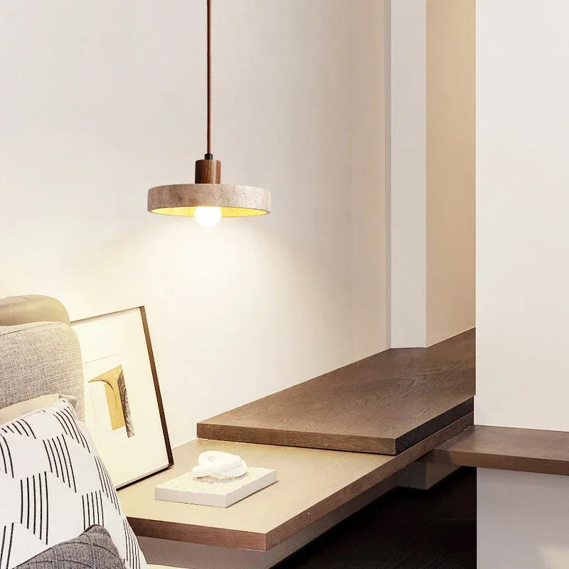 Suspension Travertin & Bois - Halo Naturel | Travolia