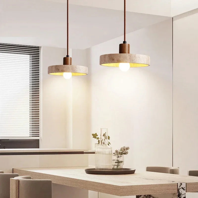 Suspension Travertin & Bois - Halo Naturel | Travolia