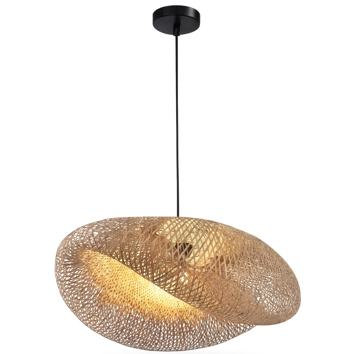 Suspension Bambou Tressé Main - Base Noire | Bambouréa