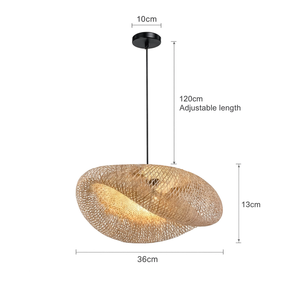 Suspension Bambou Tressé Main - Base Noire | Bambouréa