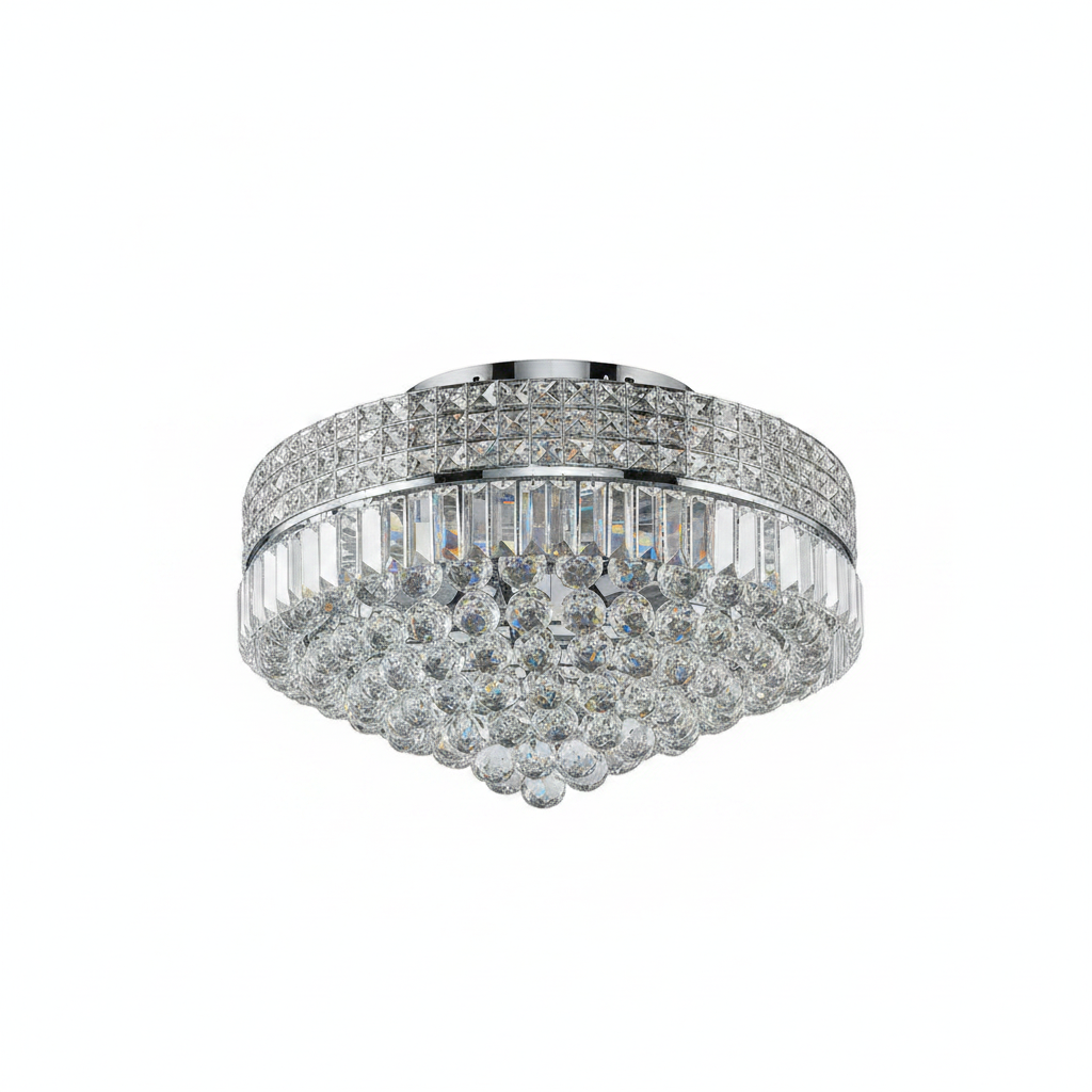 Plafonnier Cristal & Chrome - Cinq Lumières | Chromtalia