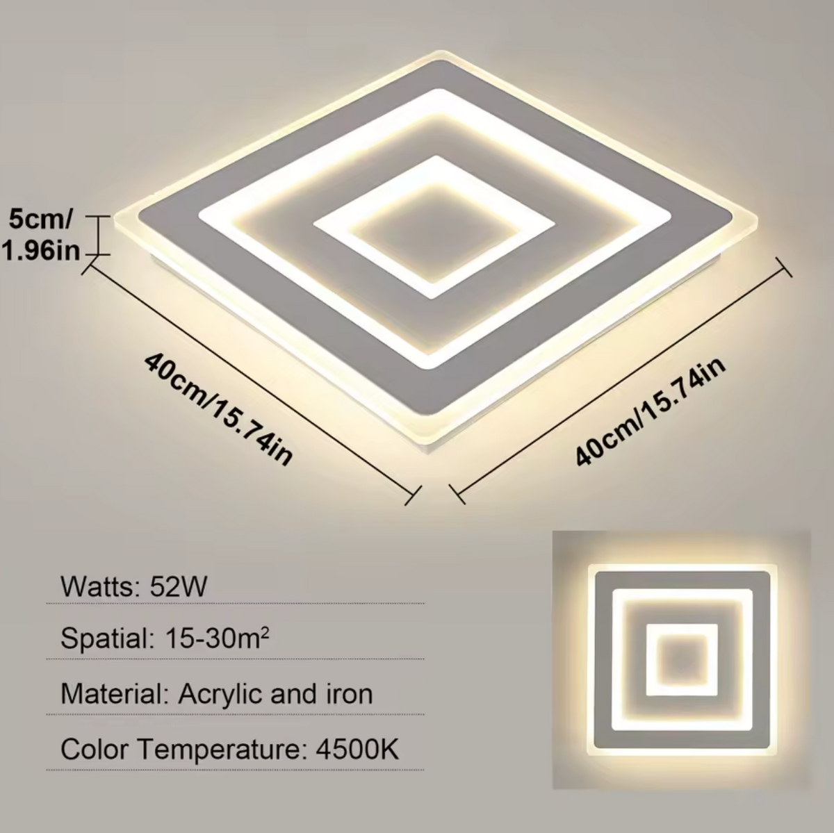 Plafonnier LED Carré Ultra-Fin 40 cm | Carrélume