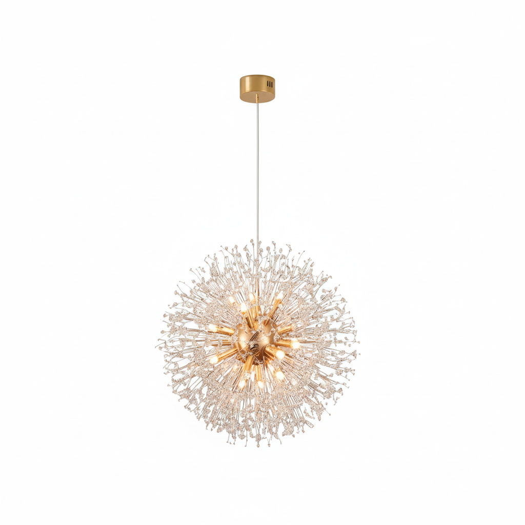Suspension Cristal Pissenlit - Sphère Dorée | Dentelia