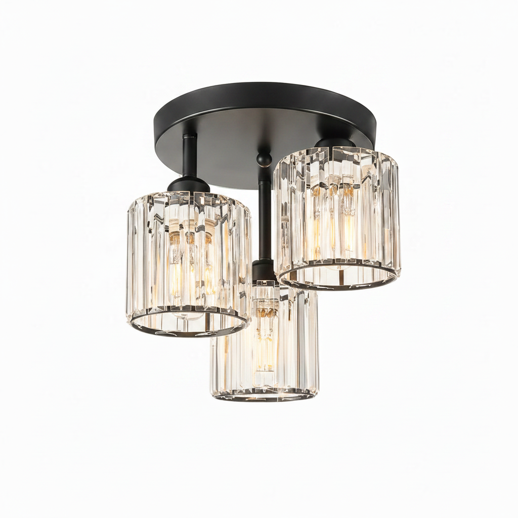 Plafonnier Cristal K9 Noir - Trois Lumières | Cristalione