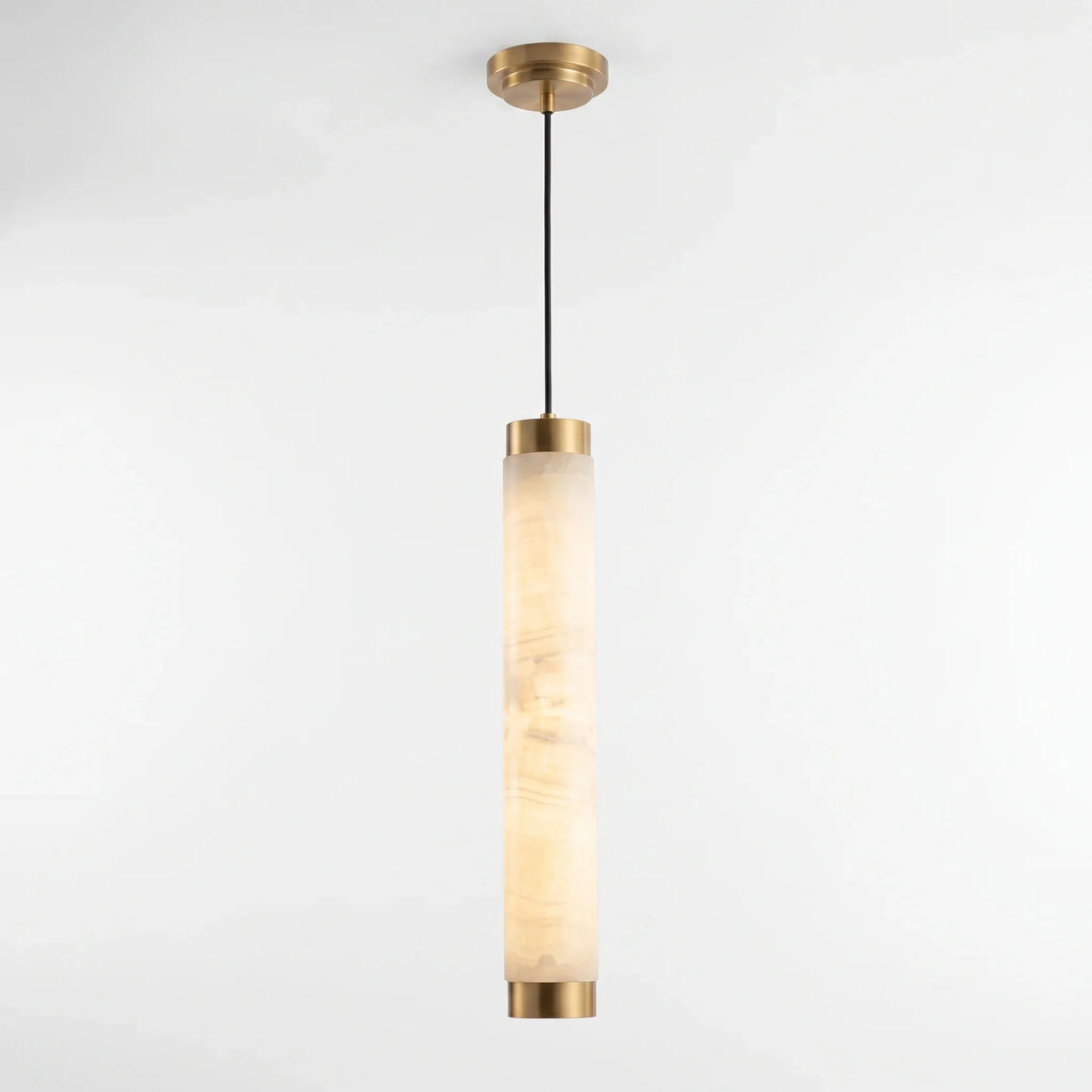 Suspension Albâtre - Cylindre Élancé Laiton | Aldéa