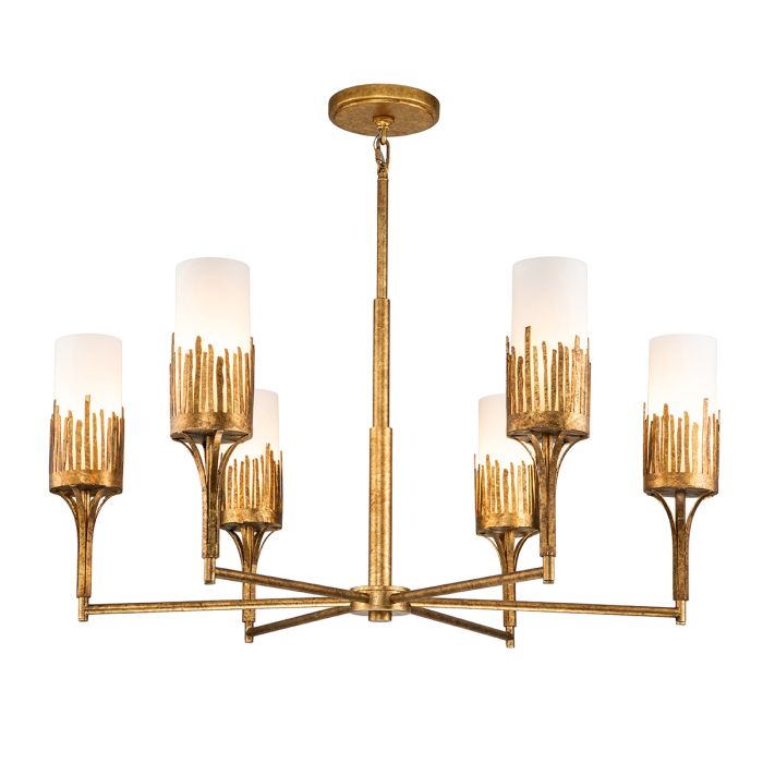 Lustre 6 Lumières - Feuille d'Or Patinée | Sawéa