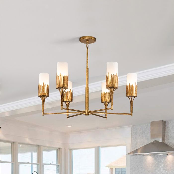 Lustre 6 Lumières - Feuille d'Or Patinée | Sawéa