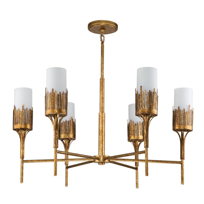 Lustre 6 Lumières - Feuille d'Or Patinée | Sawéa
