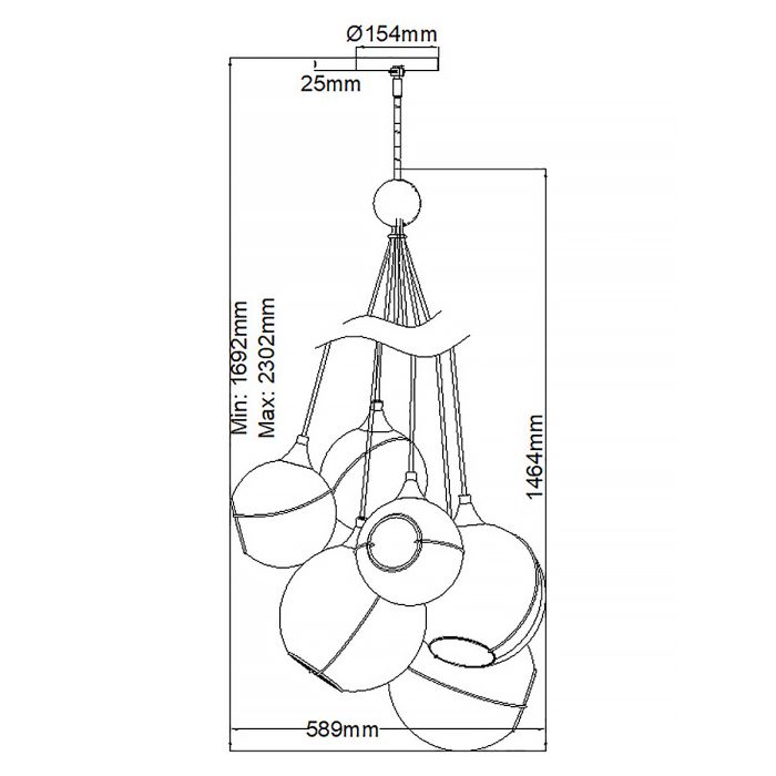 Lustre 6 Globes de Verre - Laiton Patiné | Skyléa