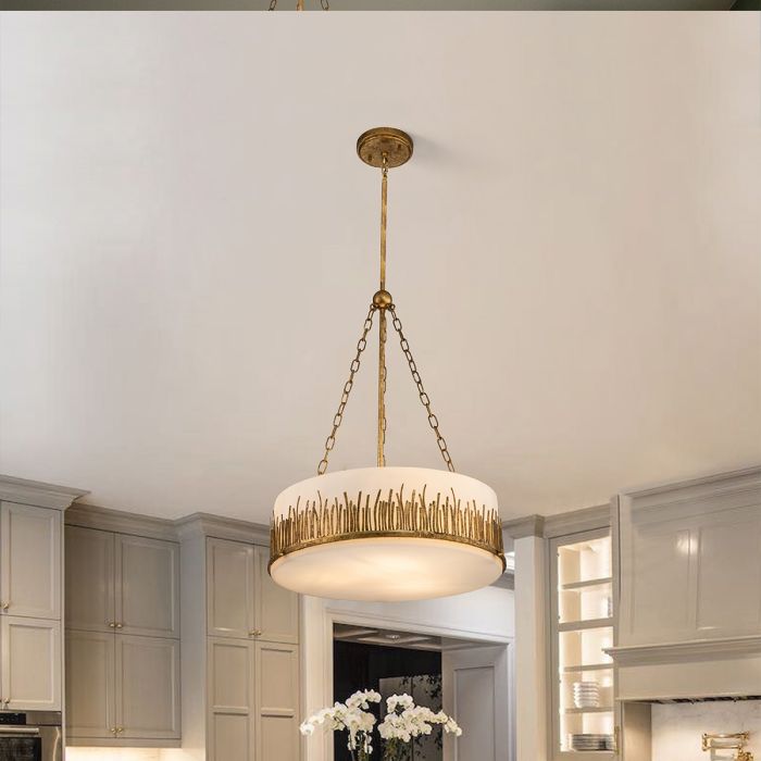 Lustre Tambour Sculptural - Feuille d'Or | Sawgréa Grand