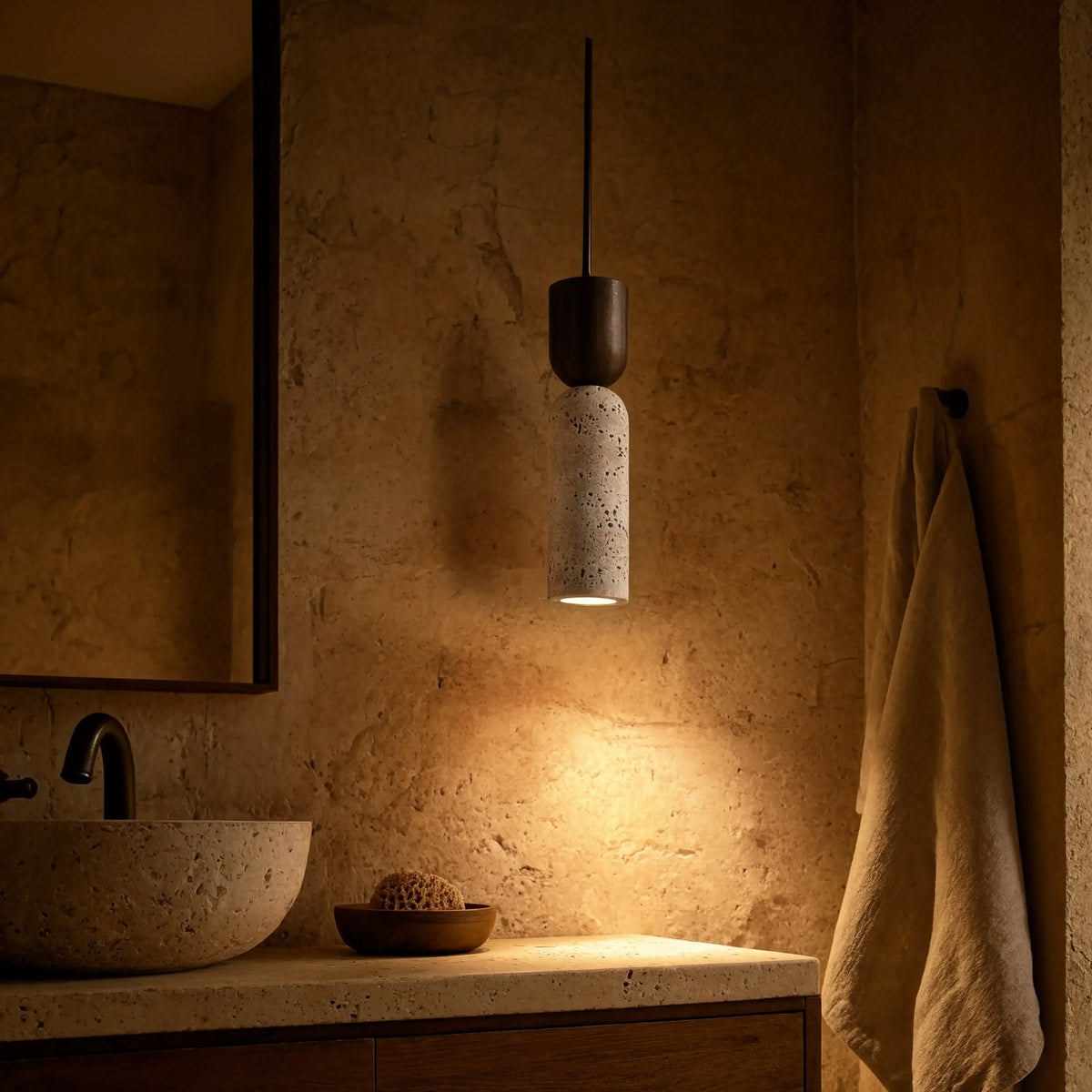 Suspension Travertin & Bois - Cylindre Élancé | Ségéa