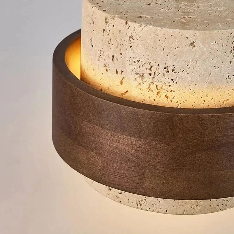 Suspension Travertin & Noyer - Cylindre Sculptural | Théora