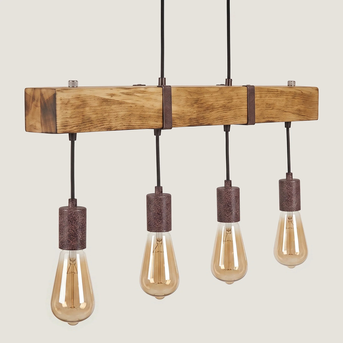 Lustre Poutre Bois Massif - Quatre Lumières | Travéa