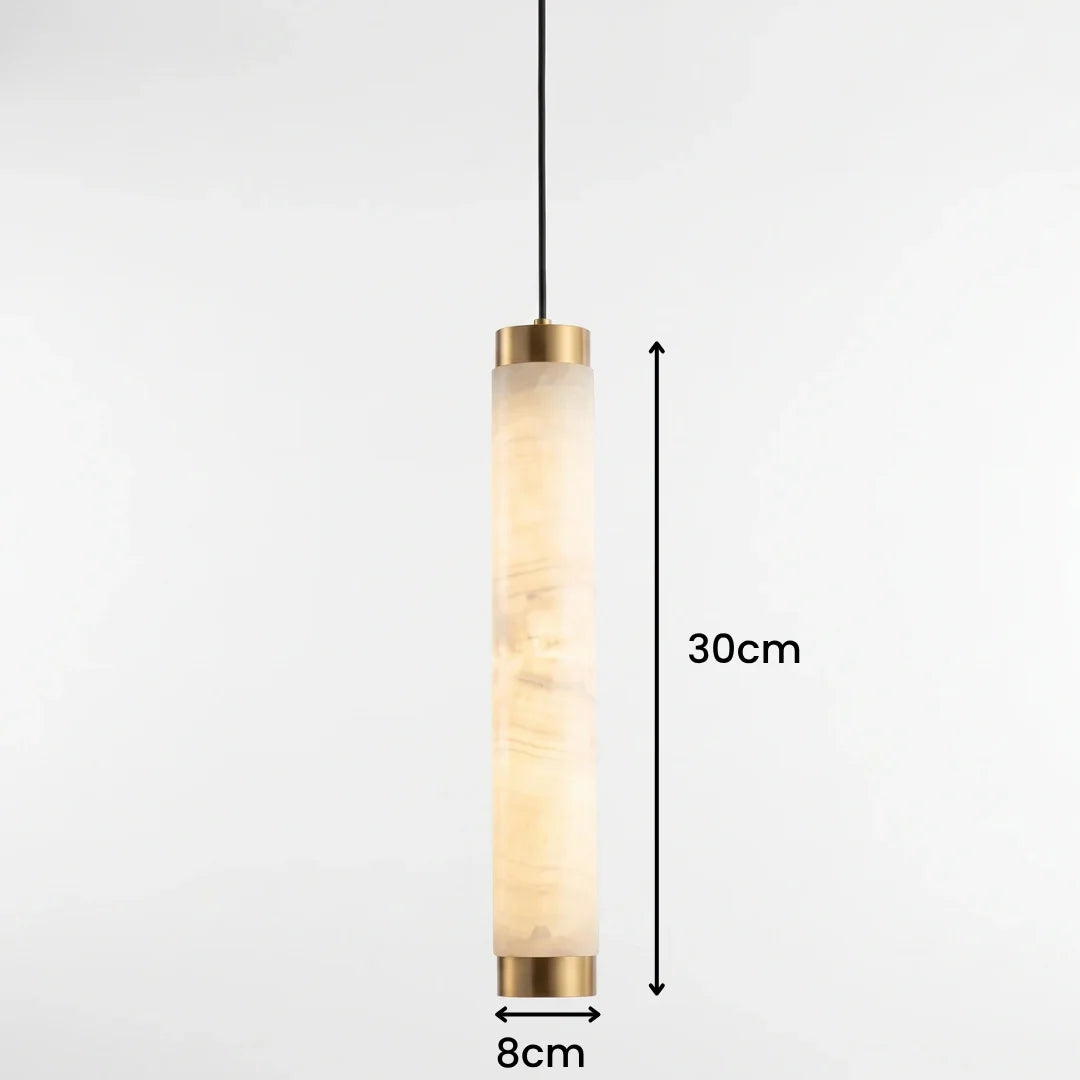 Suspension Albâtre - Cylindre Élancé Laiton | Aldéa