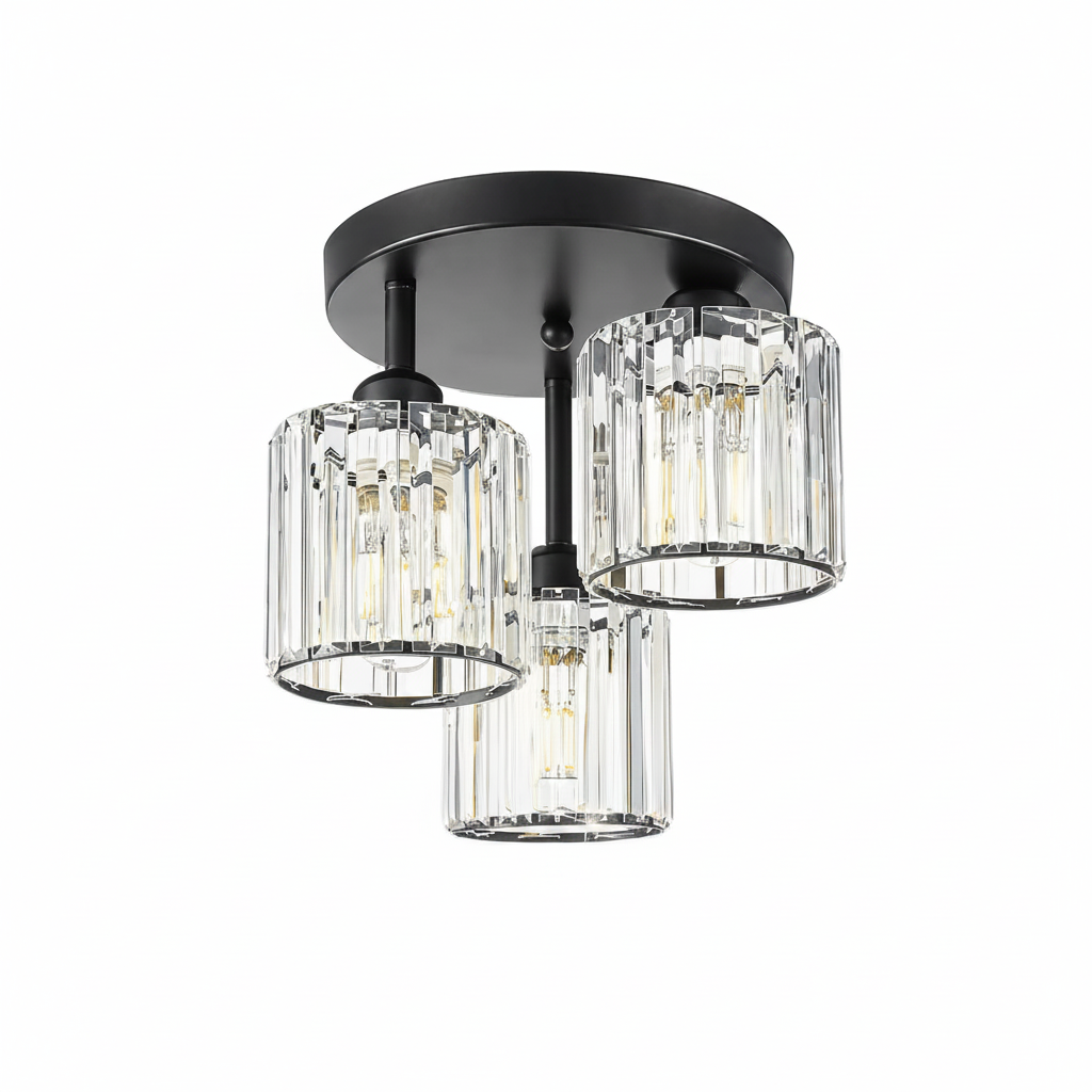 Plafonnier Cristal K9 Noir - Trois Lumières | Cristalione