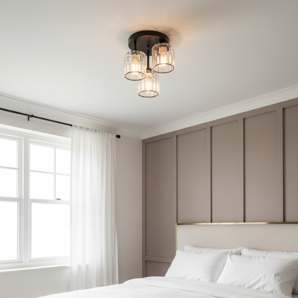 Plafonnier Cristal K9 Noir - Trois Lumières | Cristalione