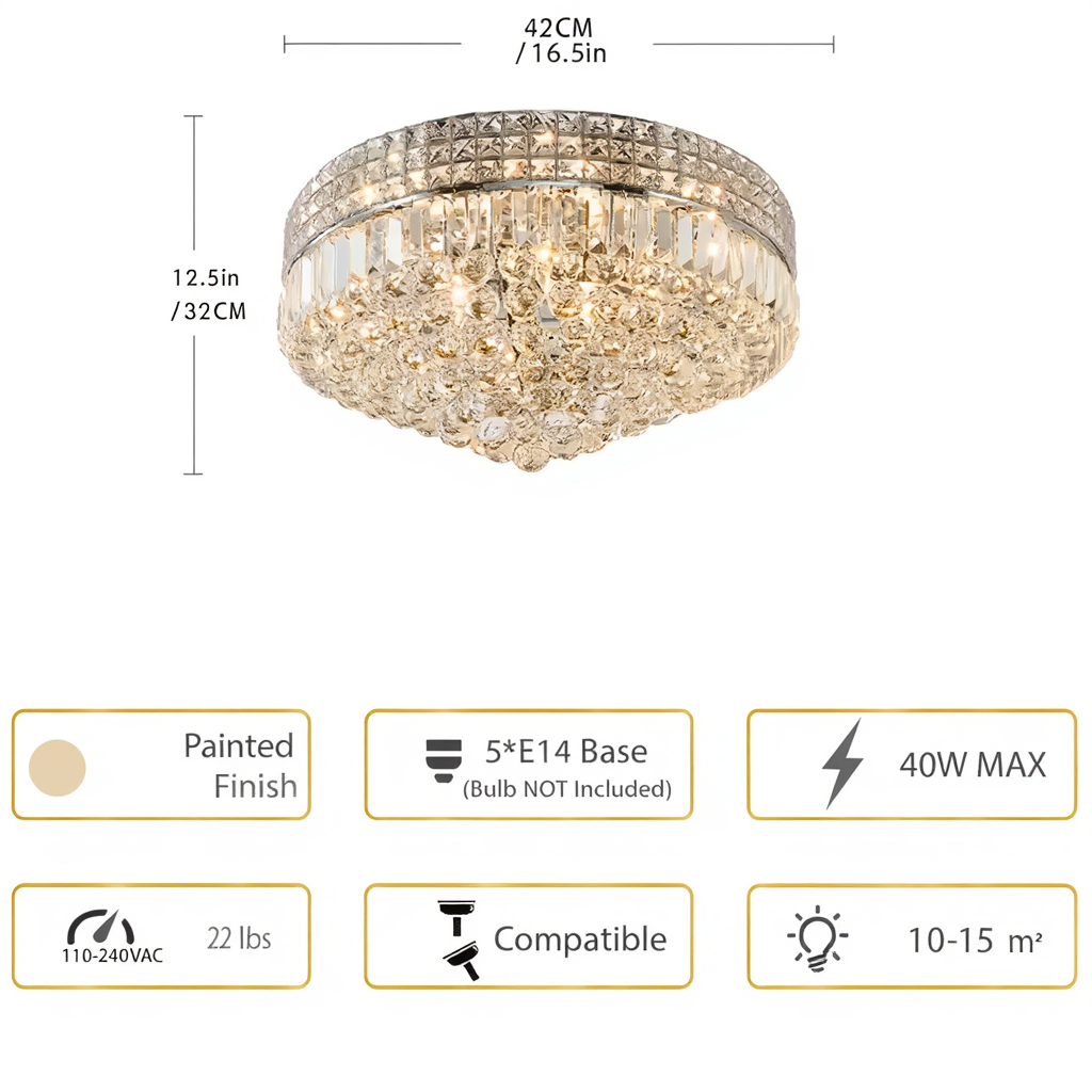 Plafonnier Cristal & Chrome - Cinq Lumières | Chromtalia