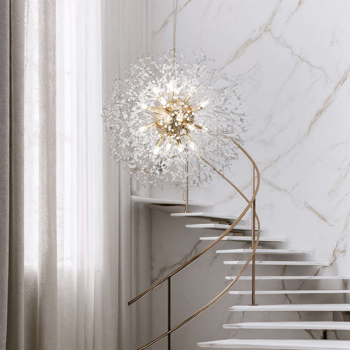 Suspension Cristal Pissenlit - Sphère Dorée | Dentelia