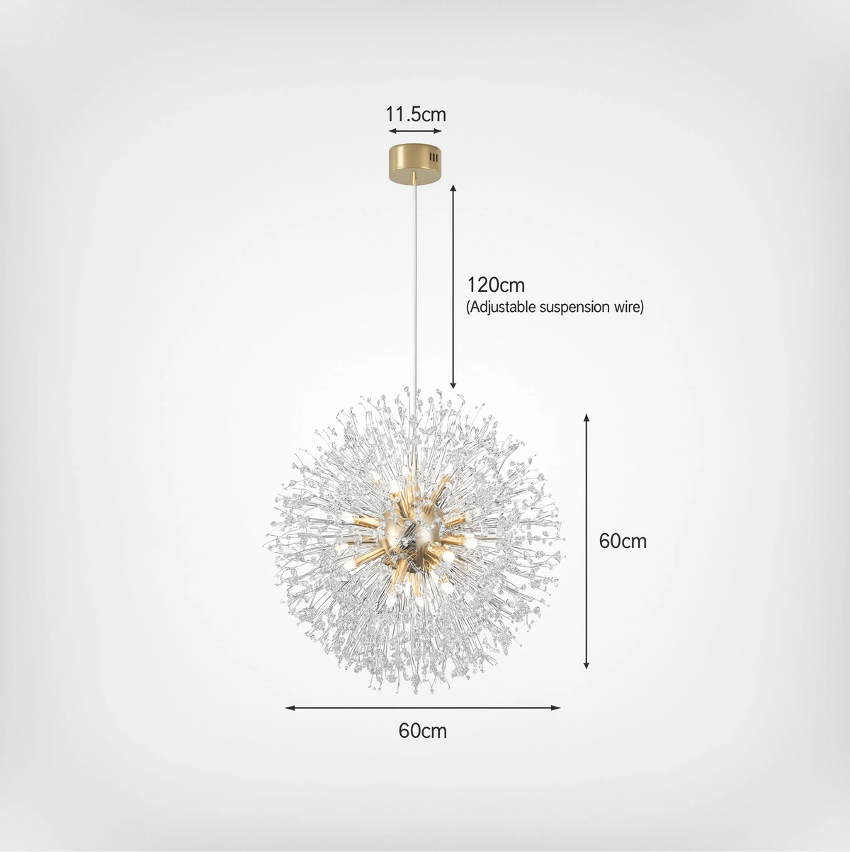Suspension Cristal Pissenlit - Sphère Dorée | Dentelia