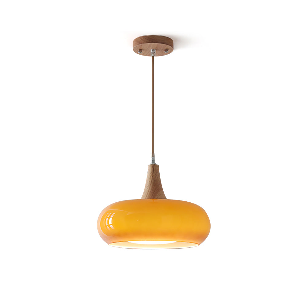 Suspension Bois & Verre Ambré - Lumière Chaude | Charléa