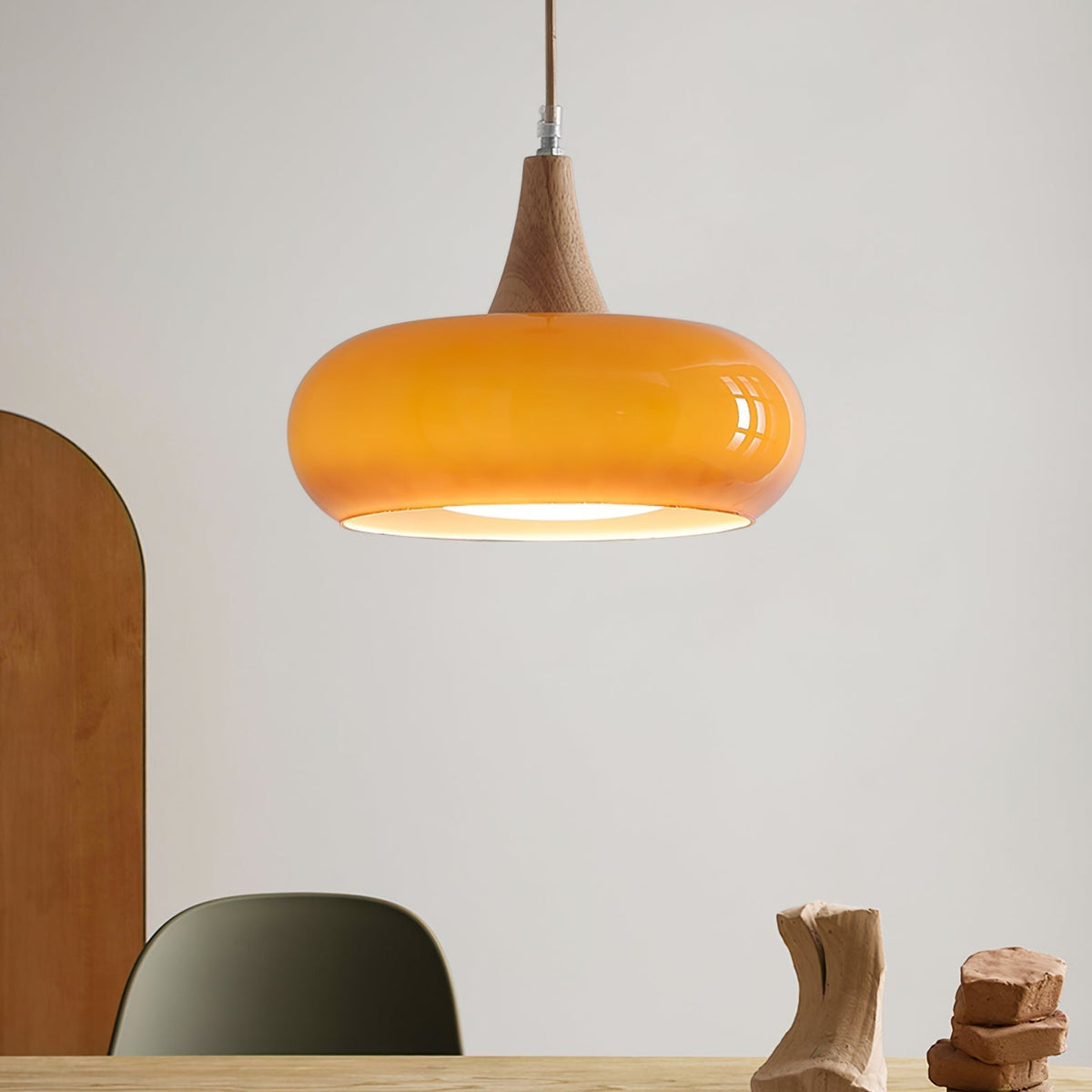Suspension Bois & Verre Ambré - Lumière Chaude | Charléa