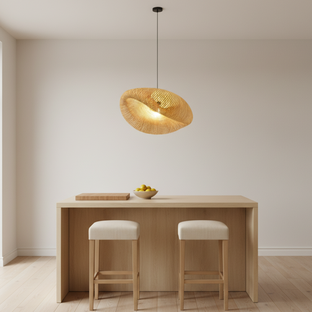 Suspension Bambou Tressé Main - Base Noire | Bambouréa