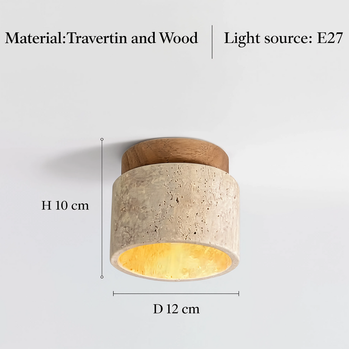 Plafonnier Travertin & Bois - Compact 12 cm | Rondavéa