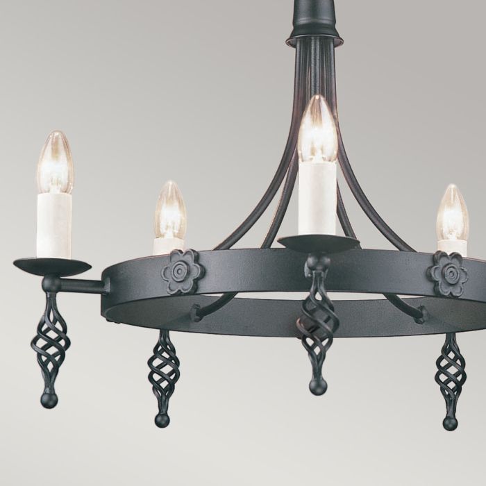 Lustre Roue Noire - Cinq Lumières | Beléa