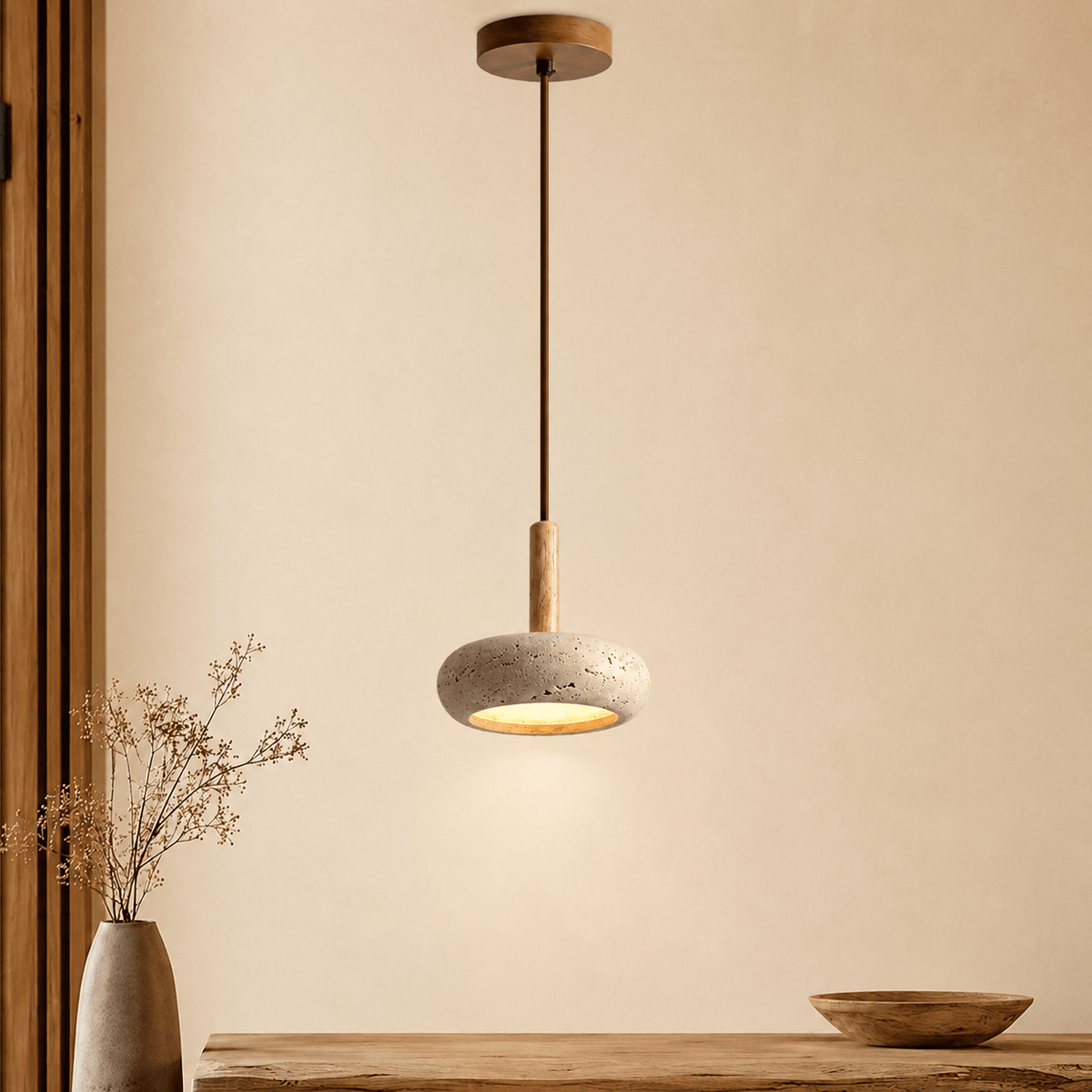 Suspension Travertin - Galet sur Bois | Livéa