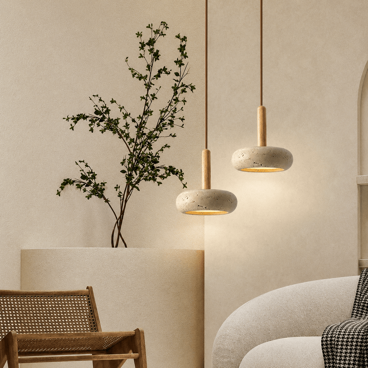 Suspension Travertin - Galet sur Bois | Livéa