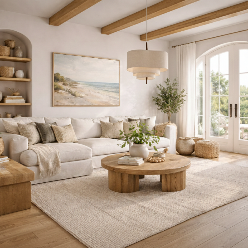 Suspension Bois & Tissu Beige - Rythme Doux | Caléa