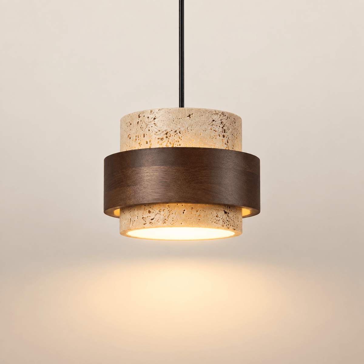 Suspension Travertin & Noyer - Cylindre Sculptural | Théora