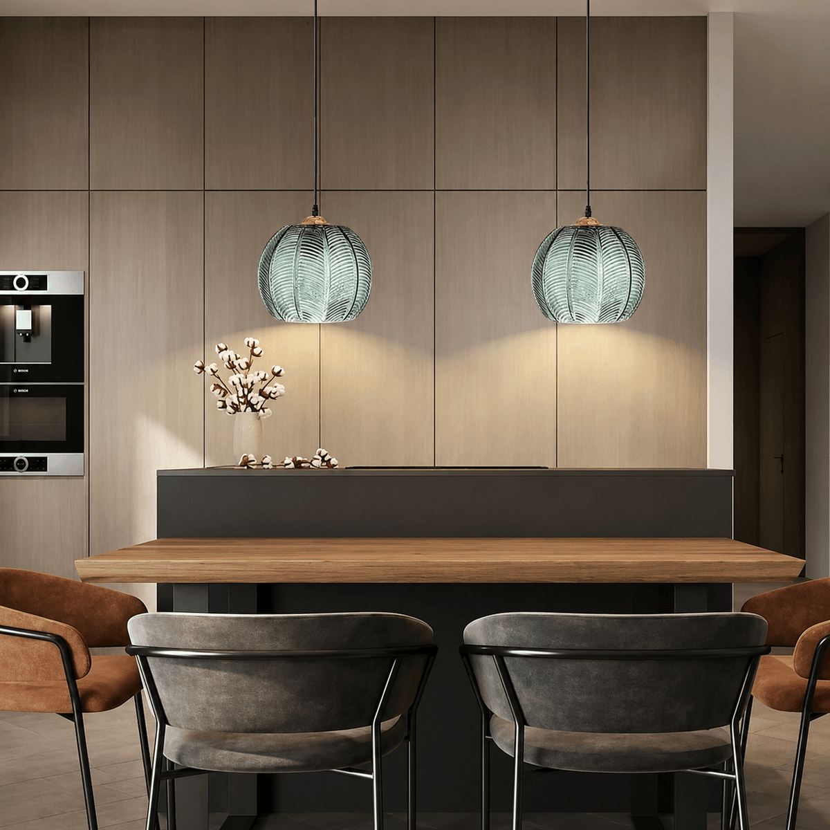 Suspension Verre Strié - Motif Végétal | Palméa