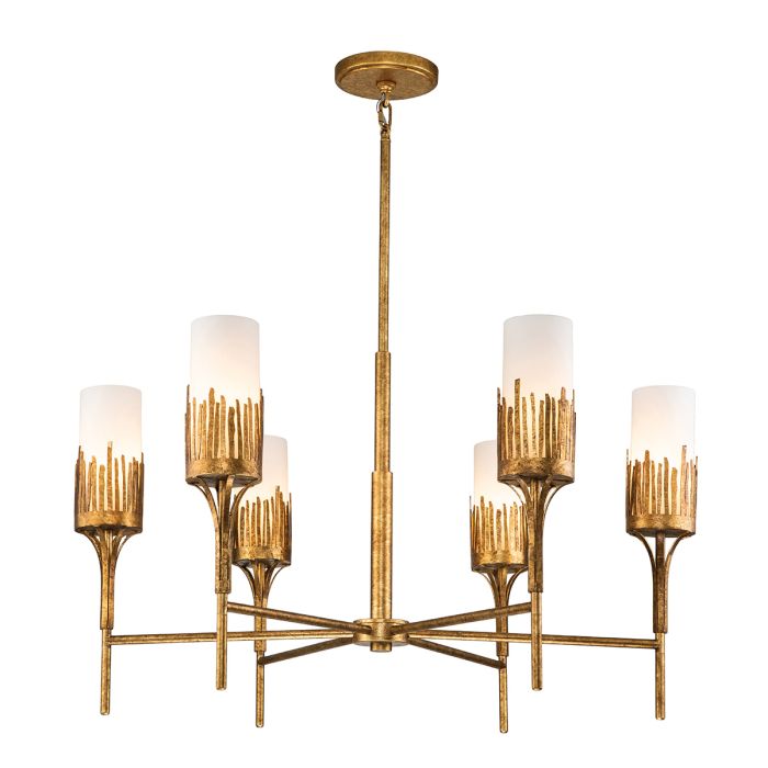 Lustre 6 Lumières - Feuille d'Or Patinée | Sawéa