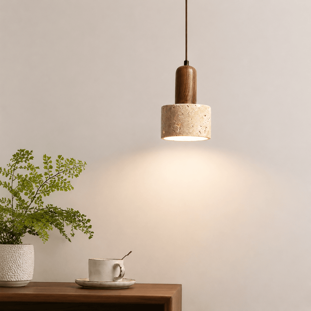 Suspension Travertin & Noyer - Tambour Minéral | Sénalia