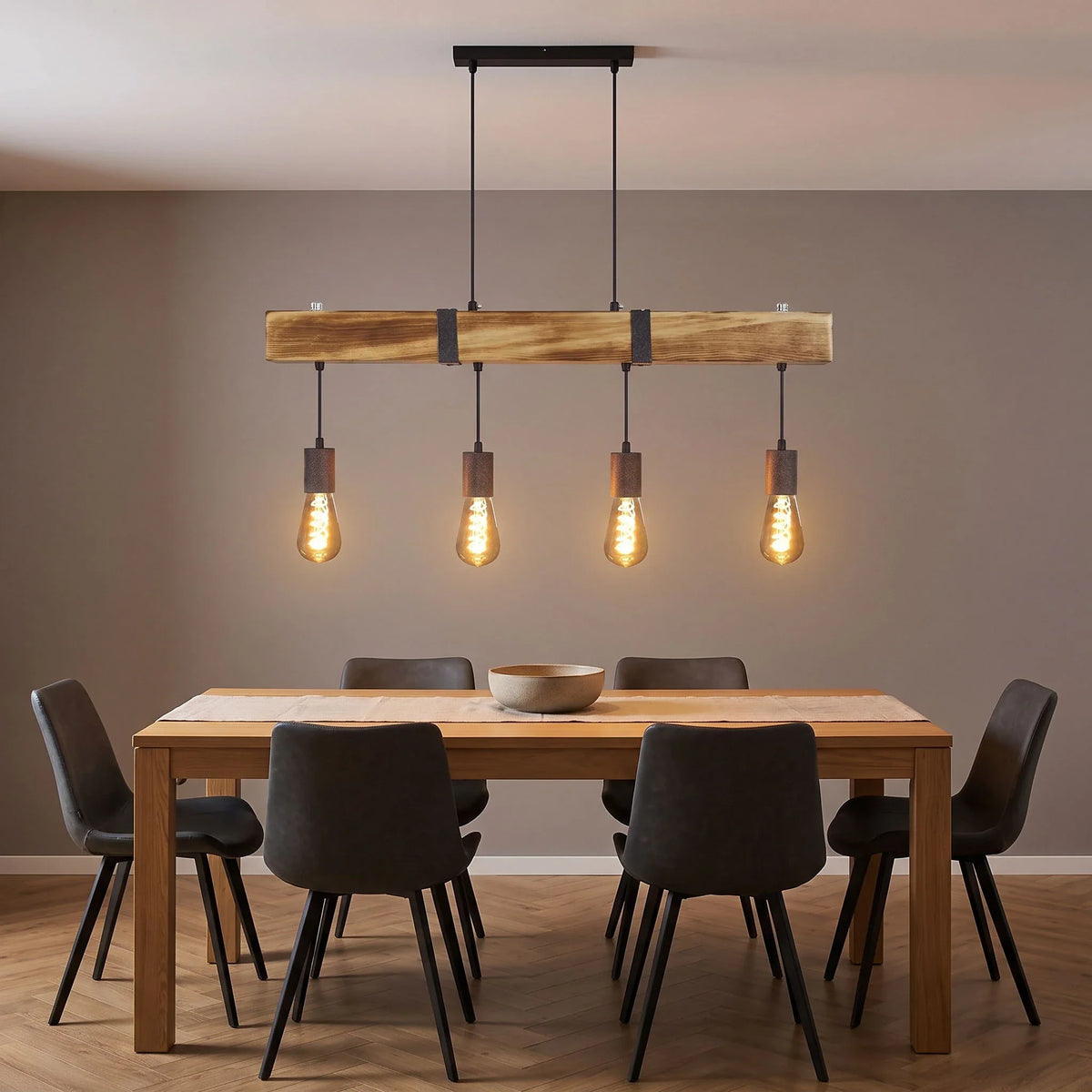 Lustre Poutre Bois Massif - Quatre Lumières | Travéa
